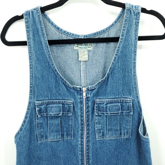 Vintage Amilano Collection Denim Jumper Dress M Zip Up Cargo Pockets Pockets - Picture 4 of 12
